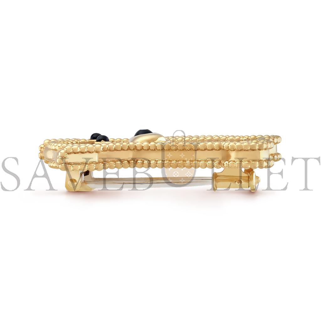 V*n Cl**f arpels lucky animals dog clip - yellow gold, mother-of-pearl, onyx vcarp2au00